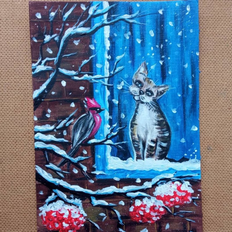 Зимний кот акрил