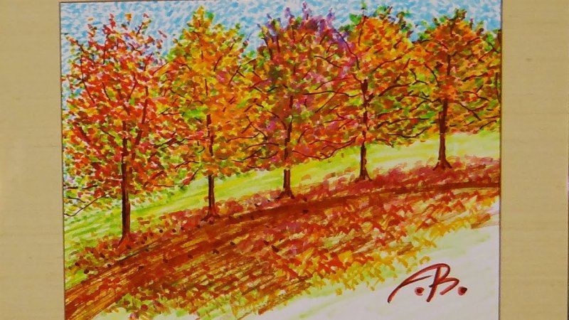 Рисование осени фломастером