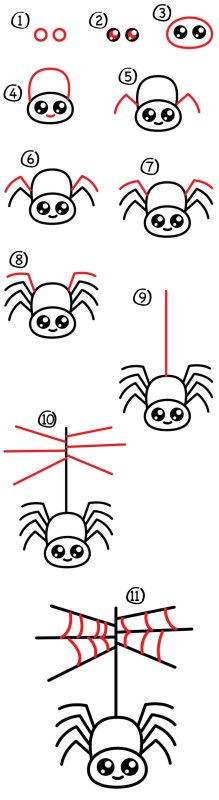 Пошаговое рисование паука