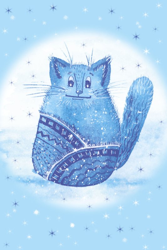 Зимний кот арт