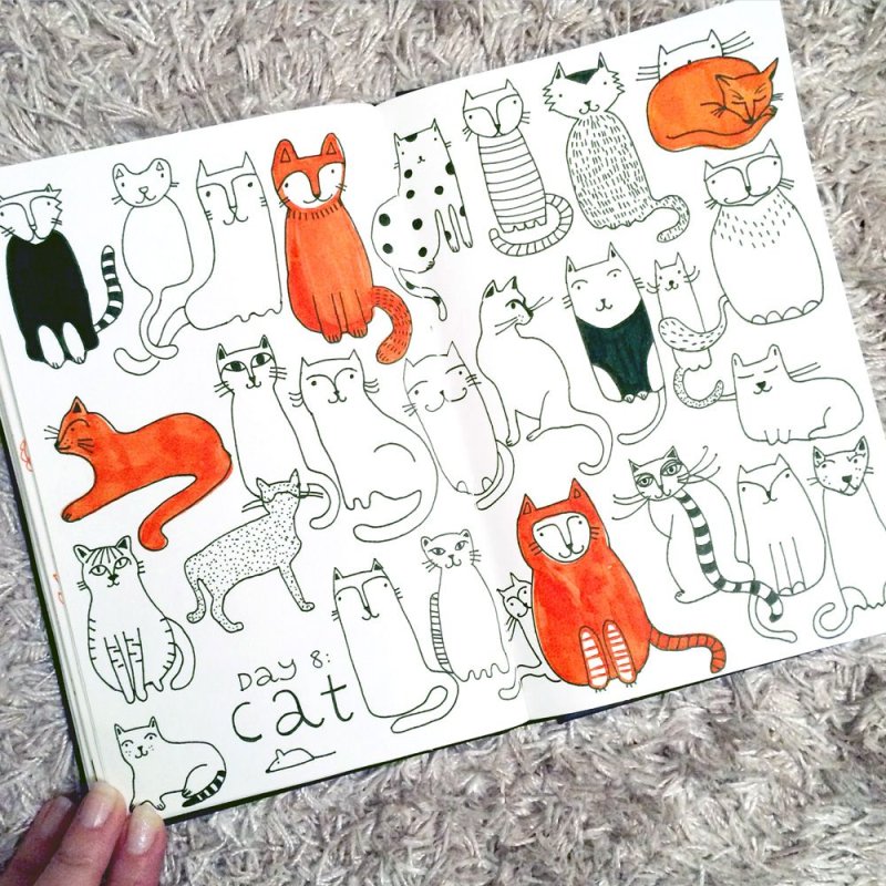 Рисунки котиков для скетчбука
