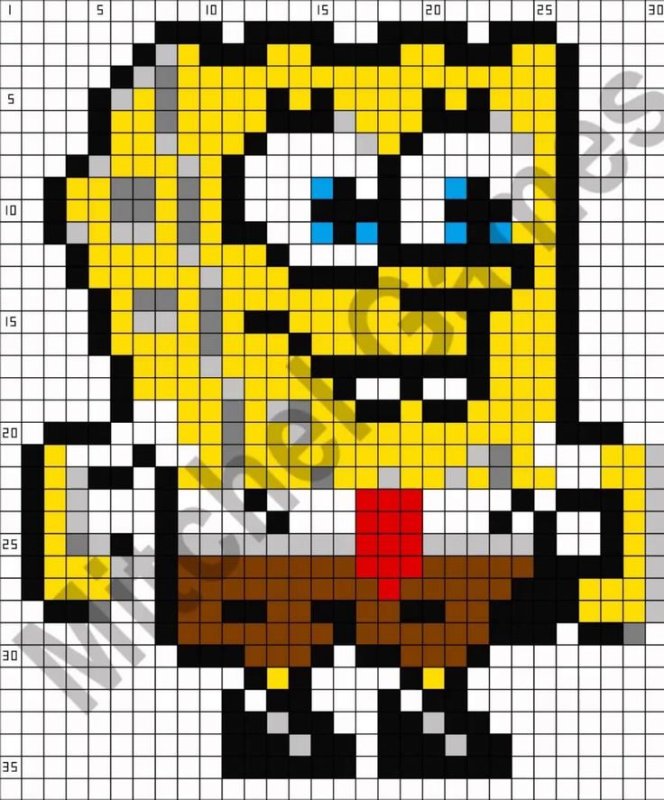 Рисунки по клеточкам Спанч Боб