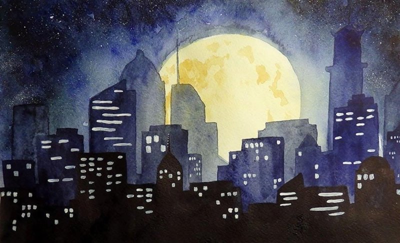 Рисование город вечером