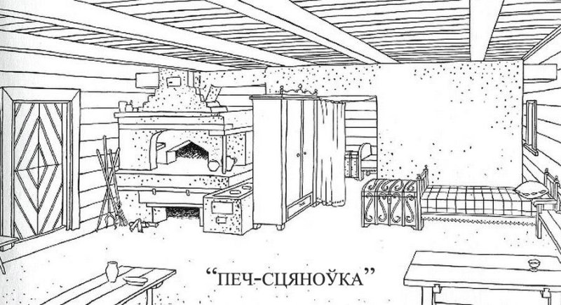 Эскиз интерьера русской избы