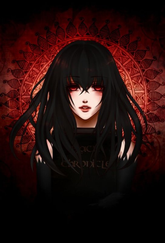 Черные волосы красные глаза