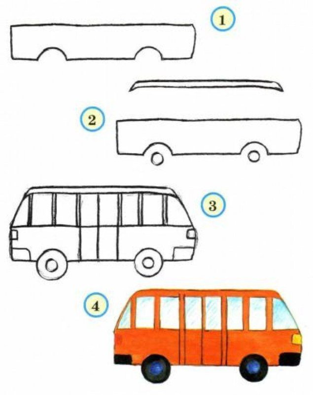 Автобус рисование пошагово