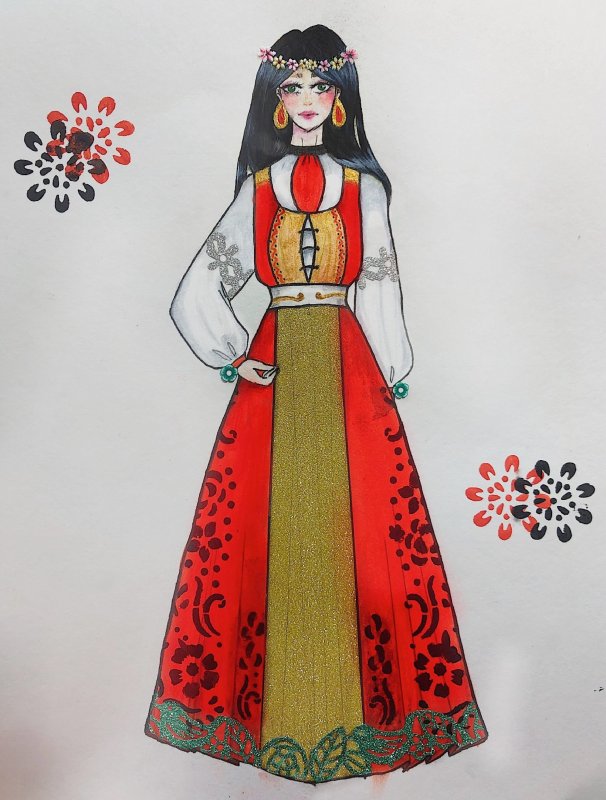 Эскиз русского народного праздничного костюма