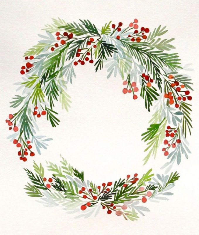 новогодний венок акварель