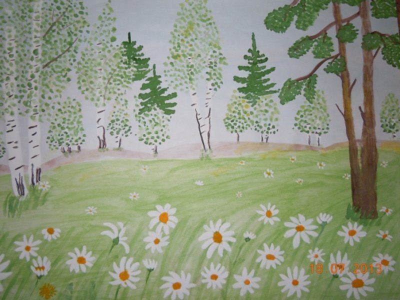 Летний пейзаж детский рисунок