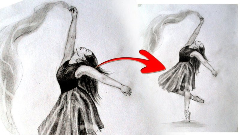 Девочка танцует рисунок карандашом