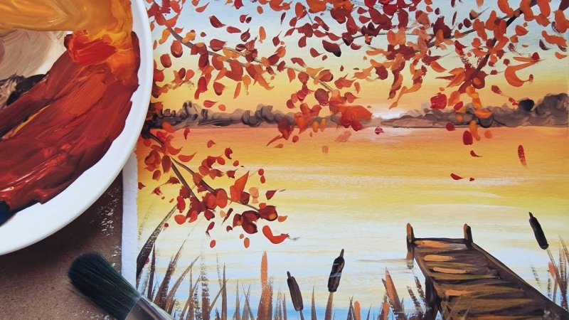 рисунки гуашью осень