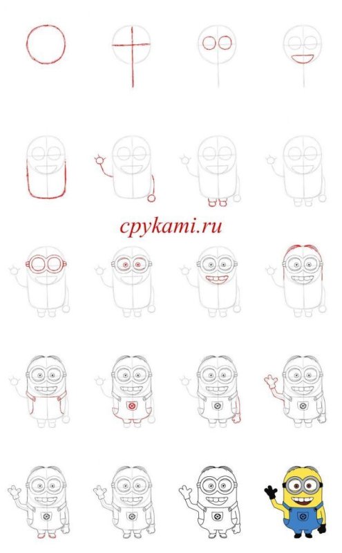 Поэтапный рисунок миньона