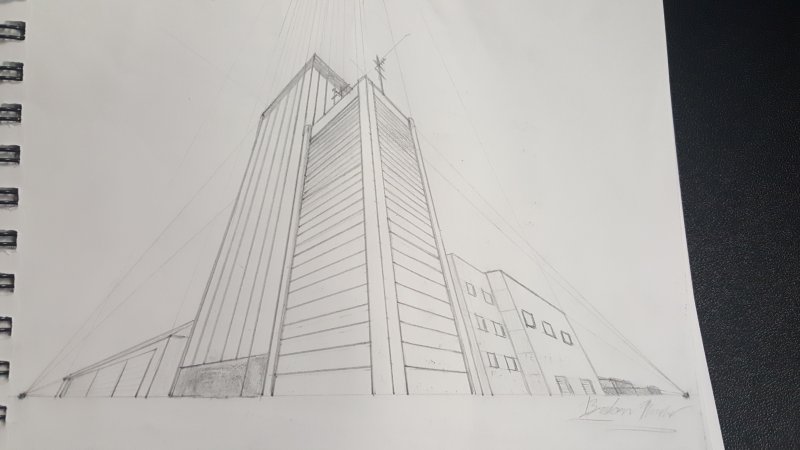 Современное здание карандашом