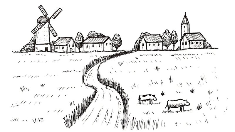 Деревня рисунок