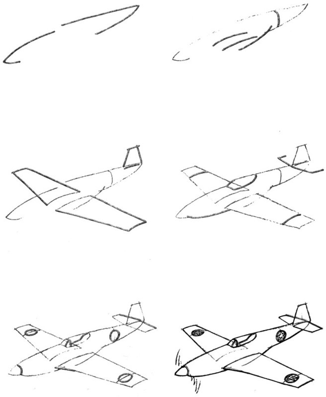 Рисование самолет пошагово