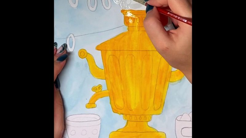 Рисование самовара с детьми