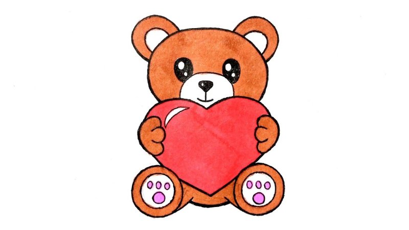 Мишка с сердечком рисунок