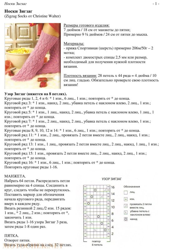 Узор для вязаных носков спицами схемы