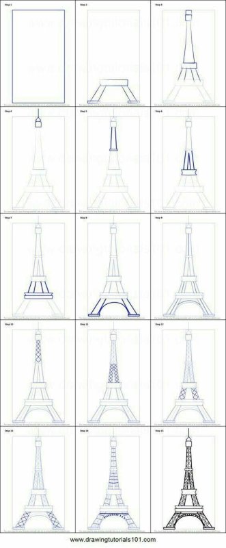 Рисунок Эйфелевой башни карандашом