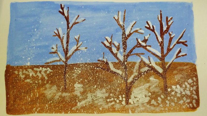 рисование первый снег