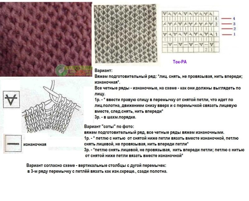 Вязание спицами рисунок соты схема с описанием