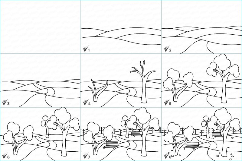 пошаговое рисование пейзажа