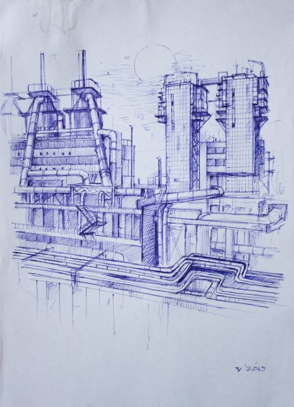 Завод рисунок карандашом