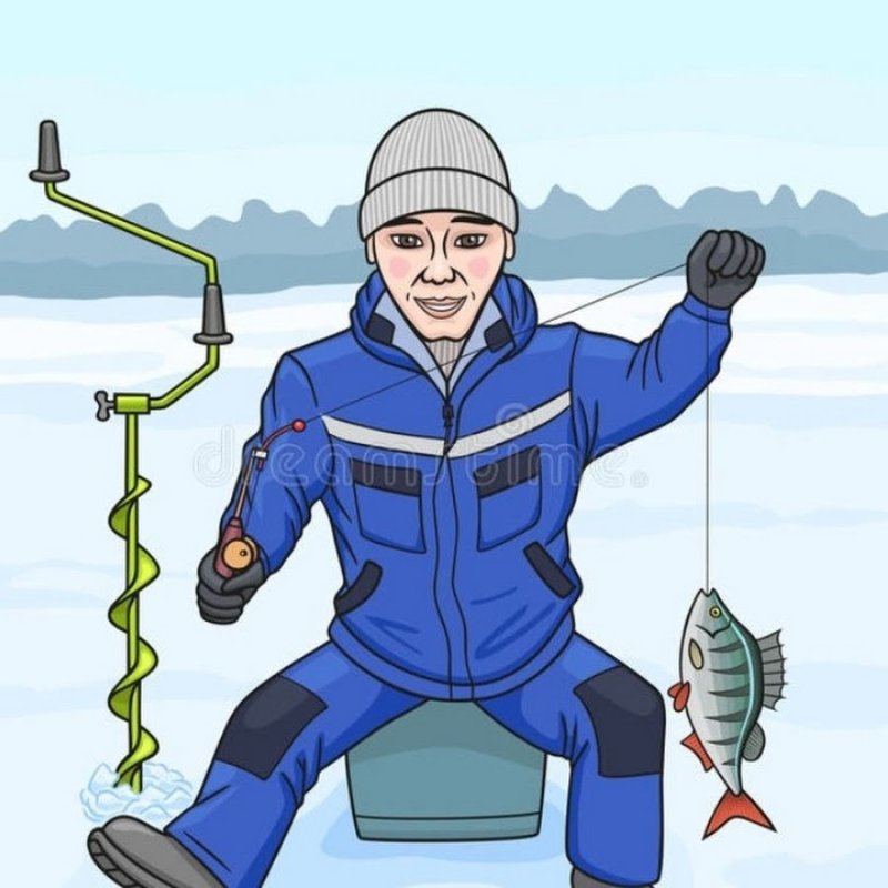 Зимняя рыбалка на белом фоне