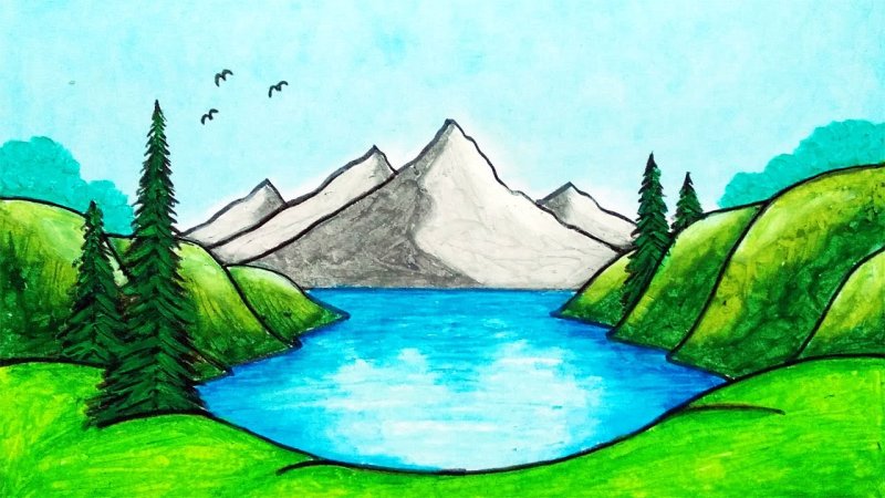 Рисунок красивого озера