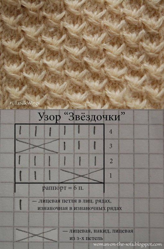 Узор Звёздочки спицами схема