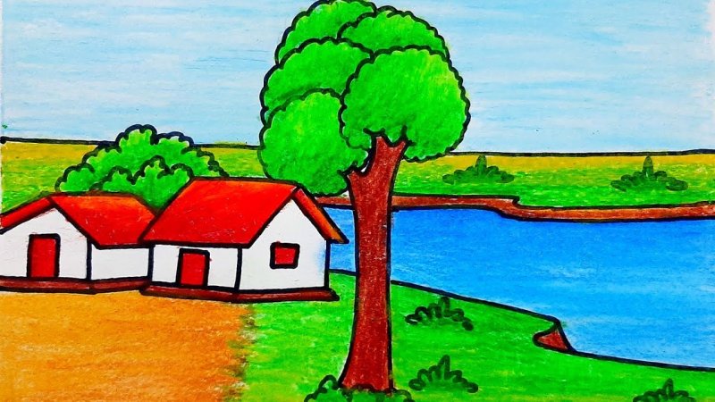 Рисунки деревни легкие