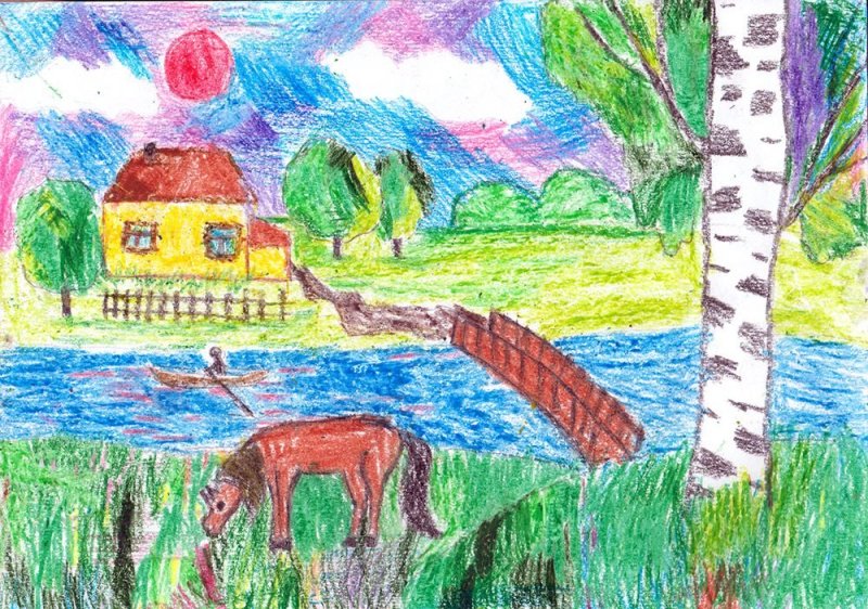 Каникулы в деревне рисунок