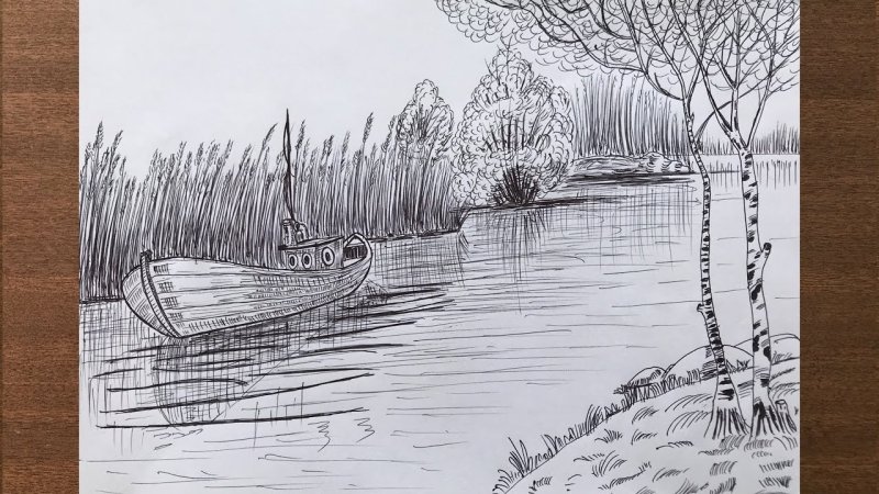 Пейзаж рисунок карандашом