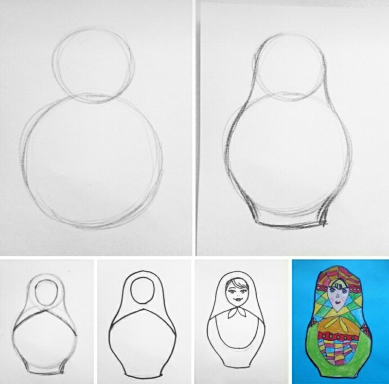 Рисование матрешки поэтапно с детьми