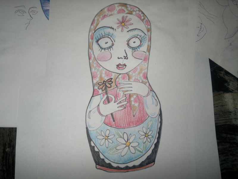 Матрёшка рисунок красками