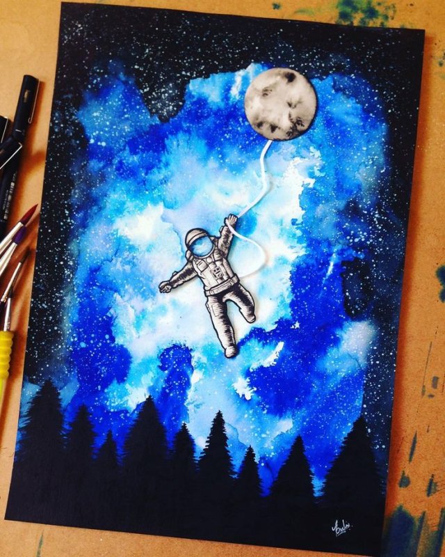 Рисование красками космос