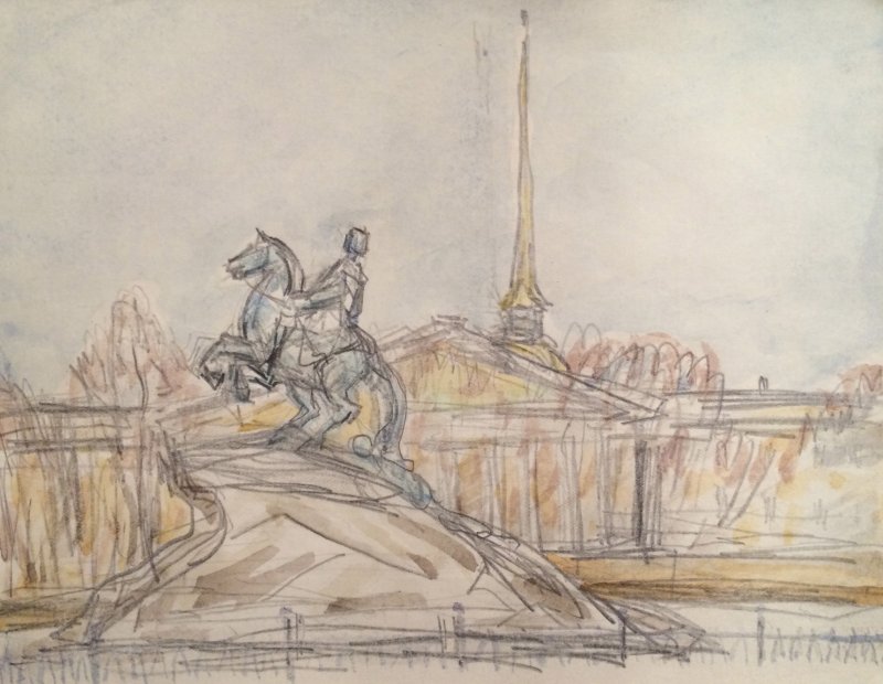 Медный всадник в Санкт-Петербурге детский рисунок