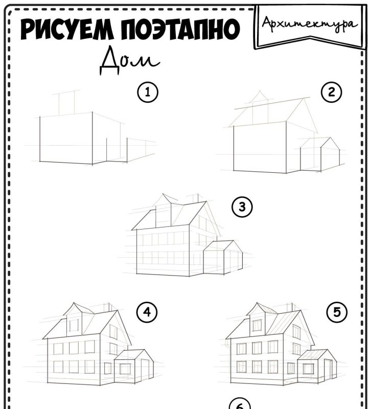 Поэтапный рисунок домика
