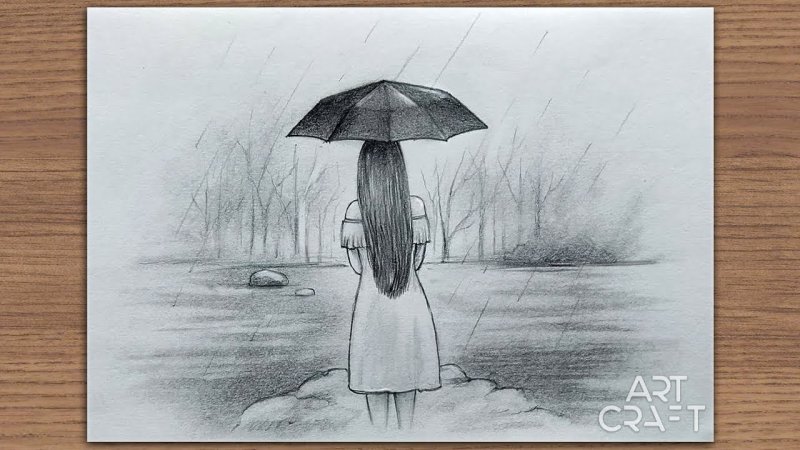 дождь рисунок карандашом