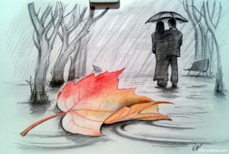 Рисунок осень карандашом