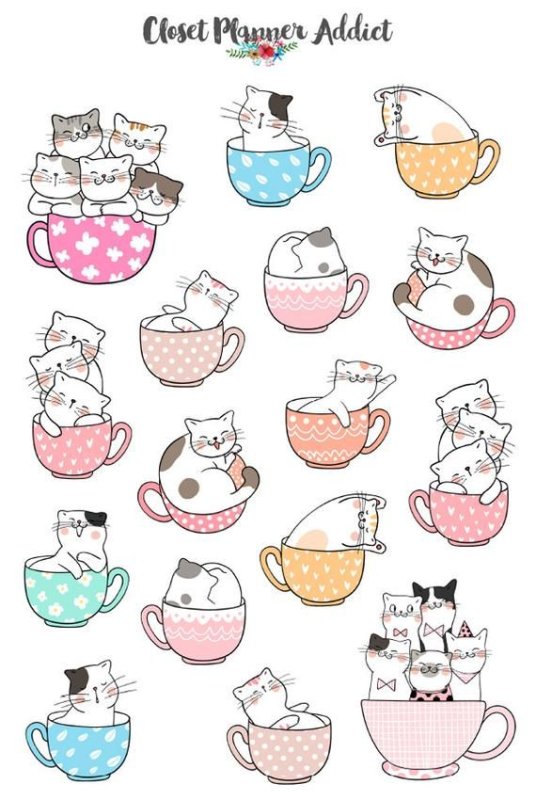 Нарисованные котики в кружках