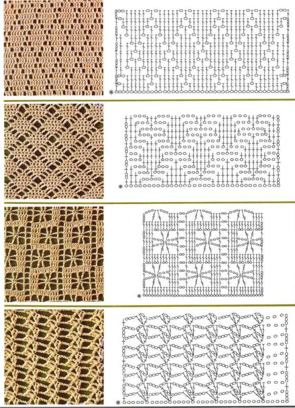 Простые ажурные узоры крючком схемы
