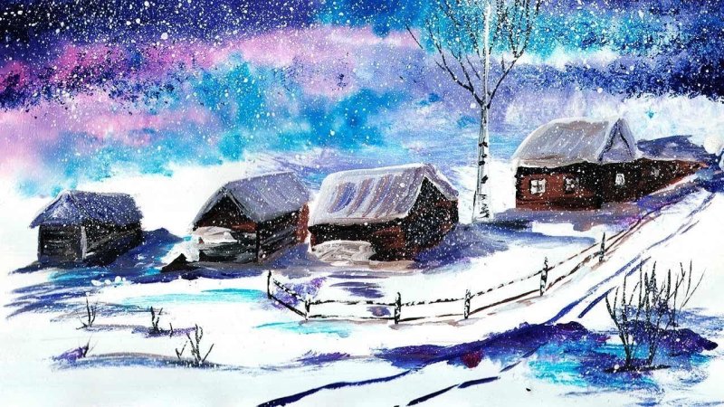 Правополушарное рисование зимний пейзаж