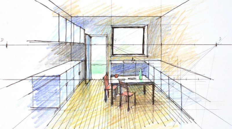 интерьер скетчинг фронтальная перспектива