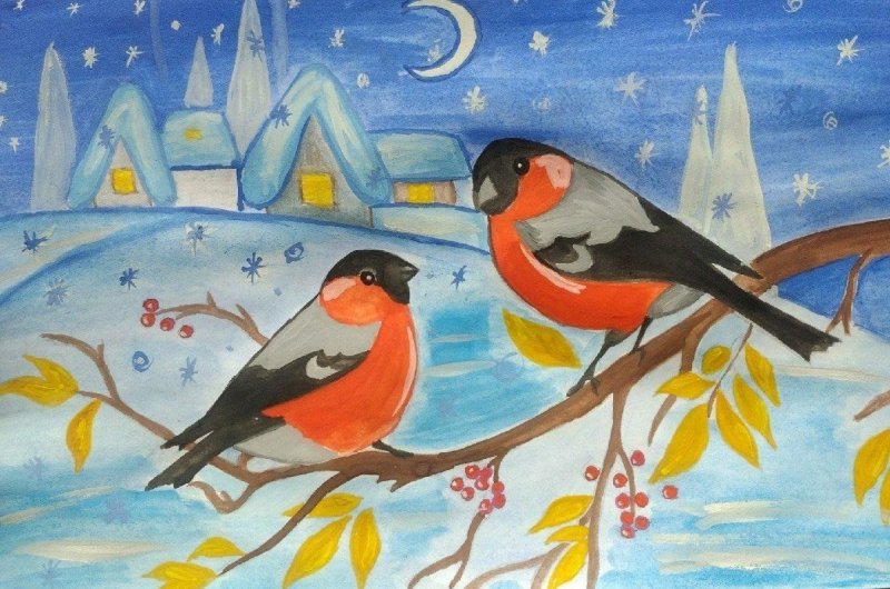 Зимующие птицы рисунок