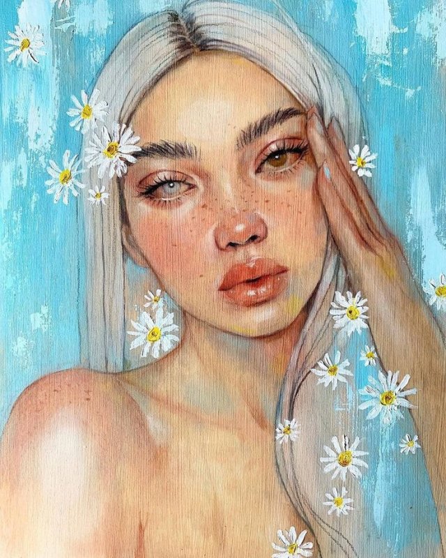Лицо девушки акварелью