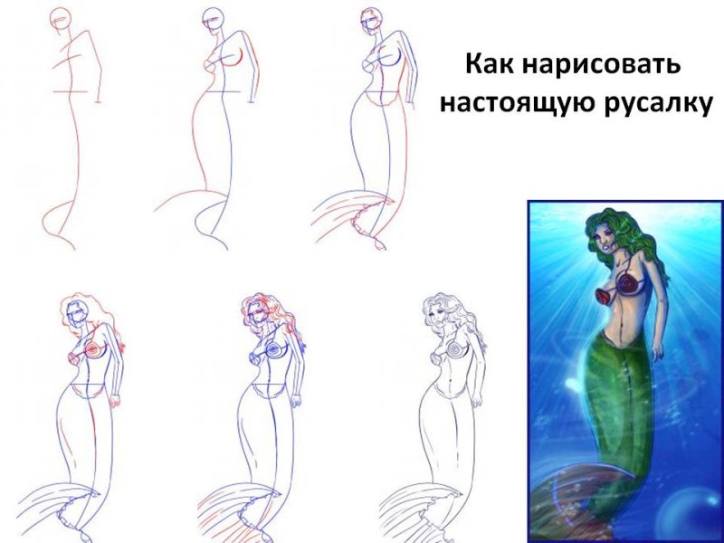 поэтапный рисунок русалки