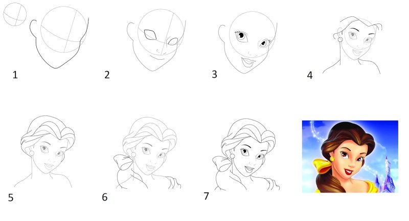 поэтапное рисование принцесс диснея