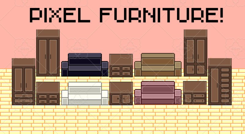 Пиксельная мебель для игр 2d