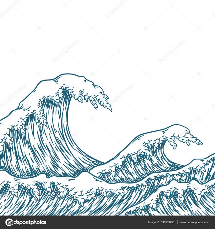 Волны на море карандашом